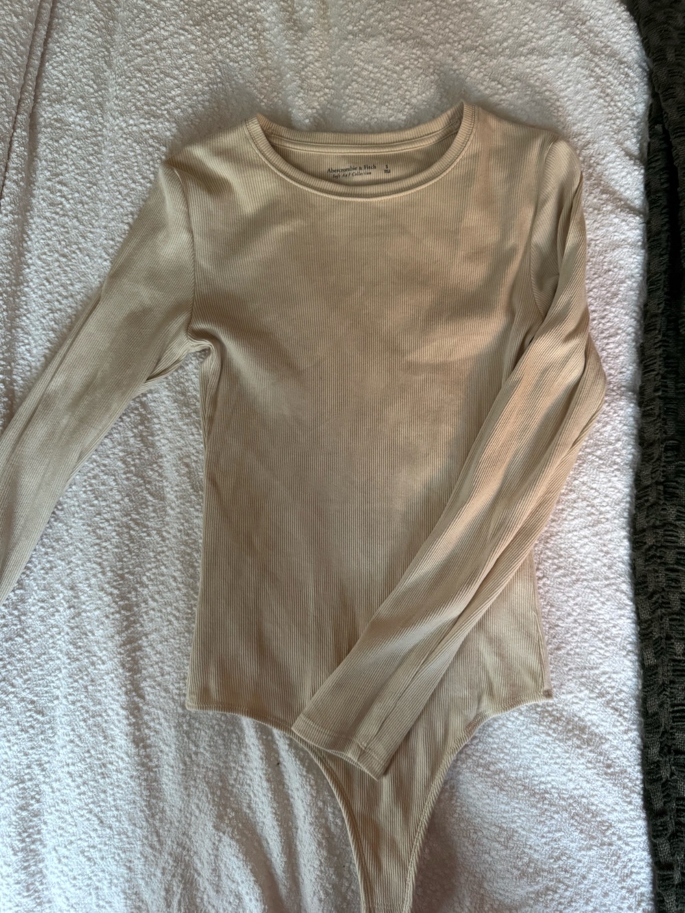Abercrombie & Fitch Long Sleeve Ribbed Bodysuit in Beige